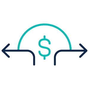 Icon of a coin with dollar sign and arrows leaving the coin to the right and to the left