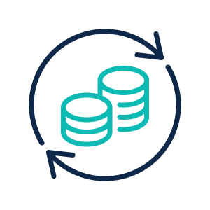 Icon of two stacks of coins with arrows going around the coins in a circle