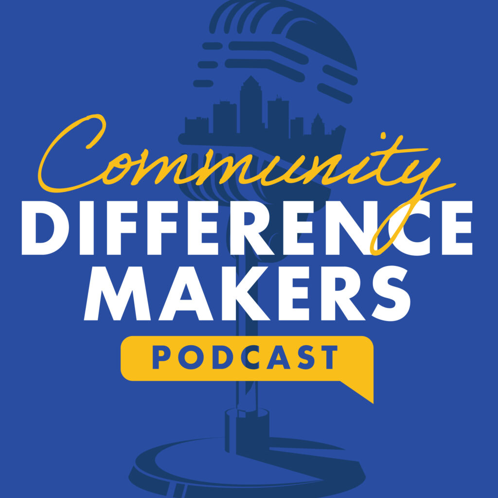 Community Difference Makers podcast logo including the name "Community Difference Makers" with microphone image in the background