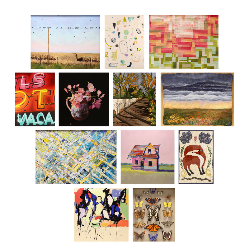 Collage of 12 pieces of art from Iowa Artists Collection 2026